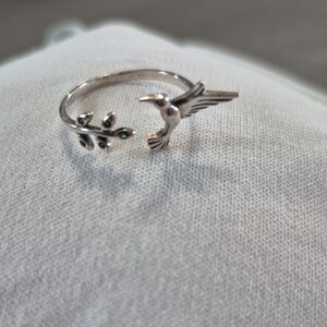 Silver Adjustable Nature-Inspired Ring. Hummingbird Ring.